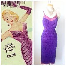 1950s Purple Fredericks Of Hollywood Fringe Wiggle Dress Vintage Attire 1950s Inspired Fashion Vintage Outfits