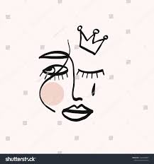 Scandinavian Linear Abstract Simple Face Woman Face With Crown Queen Girl Power Concept Minimalistic Graphic Female Simple Face Simple Illustration Abstract