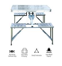 Aluminium Alloy Outdoor Camping Picnic Table Integrated Folding Table And Chair In 2020 Camping Picnic Table Picnic Table Folding Table