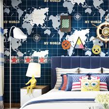Check out our kids room map selection for the very best in unique or custom, handmade pieces from our digital prints shops. Mediterranean Children S Room Wallpaper Dark Blue World Map Boys Bedroom Study Background Wall Non Woven Wallpaper For Kids Wallpapers Aliexpress