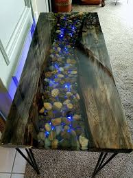 Sold Do Not Order I Can Make You One Resin River Table W Rocks Embedded And Back Lit By Led Light Strip That Can Change Colors Amazing Resin Wood Resin Table Resin