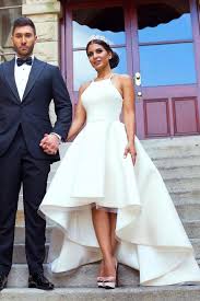Halter Satin Organza Sleeveless Wedding Dress In 2020 Ruffle Bridal Gown Wedding Dresses High Low Short Wedding Dress