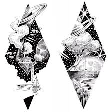 The piece is depicted on the wearer's elbow. Nice Geometric Tattoo Tattoo Idea Sleevetattoo Black And White Sketch Pen Pentattoo Pe Tattoo Design Drawings Geometric Tattoo Black Art Tattoo