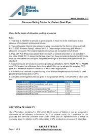 Carbon Steel Pipe Pressure Rating Chart Atlas Steels