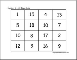 Nov 17, 2020 · in bingo, the caller is the person that reads out the letters and numbers that determine which squares get covered on everyone's scorecards. Bingo Cards Numbers 1 20 Abcteach