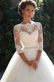 Vintage Lace Ball Gown Wedding Dresses 2020 Milla Nova Three Quarter Sleeves Sheer Neck Tulle Bridal Gowns With Covered Buttons Chic Wedding Dresses Designer Ba Ball Gowns Wedding Winter Wedding Dress