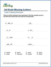 3rd grade spelling words (list #13 of 36) Missing Letters Worksheets For Grade 3 K5 Learning