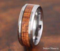 Tungsten Koa Wood Inlaid Mens Wedding Band 8mm Makani Hawaii Hawaiian Heirloom Jewelry Wholesaler Koa Wood Wedding Band Hawaiian Wedding Rings Koa Wood Ring
