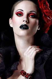 Black Lipstick With Shimmer Lip Gloss Matte Red Eyeshadow And Pink Blush Makeup Gothic Makeup Black Lipstick