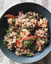 Farro Risotto With Shrimp Recipe Martha Stewart Living Frozen Peas Need Very Little Time To Cook As Do Fresh Farro Recipes Risotto Recipes Shrimp Risotto