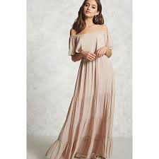 Forever21 Off The Shoulder Maxi Dress 30 Liked On Polyvore Featuring Dresses Taupe Maxi Dresses S Summertime Dresses Maxi Dress Maxi Dress With Sleeves