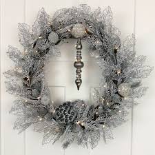 Silver Wreath 26 Inch Pre Lit Wreath Lighted Wreath Front Door Seasonal Door Hanging Christmas Wreath Pre Lit Wreath Christmas Wreaths Lighted Wreaths