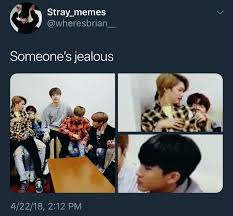 The Qns Is Jealous Of Who Tho Felix Or Hyunjin At Least I Think Felix Is Sitting On Him Crazy Kids Felix Stray Kids Kid Memes