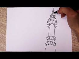 How To Draw The Seoul N Tower With Pen Sketch Scenery Youtube Pen Sketch Drawings Namsan Tower