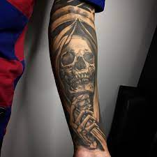 Healed Grim Reaper Tattoo Forearm Tattoo Men Sleeve Black Sleeve Tattoos Reaper Tattoo