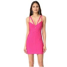 Herve Leger Nuria Sleeveless Cocktail Dress 995 Liked On Polyvore Featuring Dresses Fuchsia Jerse Pink Dress Short Pink Cocktail Dress Fashion