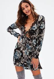 Missguided Blue Floral Lace Trim Tea Dress Women Dress Online Dresses Womens Dresses