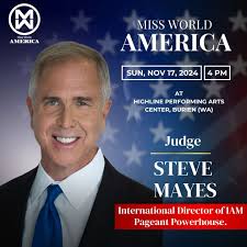 Welcome Judge Steve Mayes for Miss World America 2024. Steve Mayes is the  international director of the IAM Pageant Powerhouse℠. He believes in the  positive impact of pageantry everywhere to empower participants
