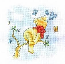 This includes copies of the pattern in color, black and white. Pooh Bear With Butterflies Anchor Cross Stitch Cross Stitch Patterns Flowers Disney Cross Stitch