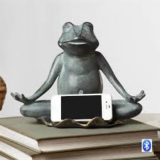 Frog Cell Phone Holder With Bluetooth Speaker Yoga Frog Decor Cell Phone Holder Frog Statues