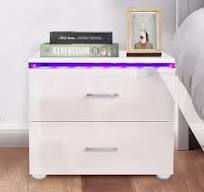 Table de chevet moderne 2023 avec lumière LED brillante, table de chevet  avec 2 tiroirs et 20 modes LED RGB