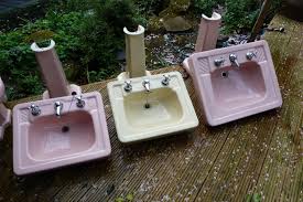 Vintage Primrose Yellow And Pastel Pink Pedestal Sinks Vintage Sink Retro Bathrooms Pedestal Sinks