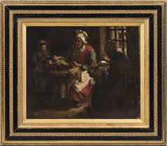 After Paul Constant Soyer (French, 1823-1903) Cottage Interior with  Lacemakers. Unsigned. Oil