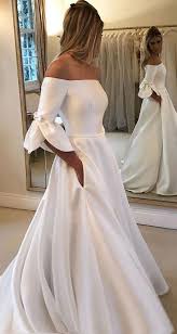 While most of this pronovias wedding dress is extremely simple and sleek, the cowl neck adds just the right amount of flare. Princess Off Shoulder Flare Sleeves Vintage Wedding Dresses Ow661 Wedding Dresses Satin Wedding Dress With Pockets Satin Wedding