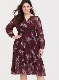 Burgundy Floral Chiffon Midi Dress Plus Size Dresses Long Sleeve Burgundy Dress Chiffon Midi Dress