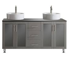 Its wide 72 design is made from solid poplar wood in a neutral finish, and the surface is crafted from stone in a carrara white finish that complements your contemporary decor. Tuscany 60 Double Vanity In Grey With White Vessel Sink With Glass Countertop Without Mirror On Sale Overstock 30566832