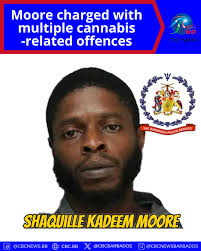 A St. Andrew man has been arrested and charged with multiple  cannabis-related offences. Thirty-year-old Shaquille Kadeem Moore of Chalky  Mount has been charged with possession of cannabis, trafficking in  cannabis, and intent