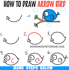 Click the image to enlarge. How To Draw Cute Cartoon Bird Illustration From Arrow Shape Easy Tutorial For Kids How To Draw Step By Step Drawing Tutorials