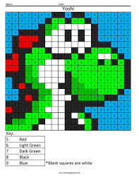 Yoshi Color By Number Coloring Squared Alphabet Coloring Pages Addition Coloring Worksheet Math Coloring