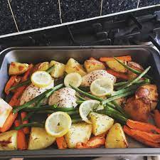 Syn Free Lemon And Garlic Chicken Tray Bake Slimming World Pinch Of Nom Chicken Tray Bake Dinner Party Recipes Healthy Dinner Recipes
