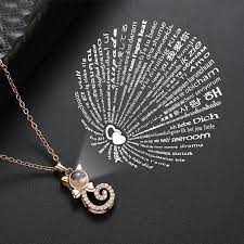 100 Language I Love You Cat Love Necklace Cameow Romantic Jewellery Cat Pendant Necklace Love Necklace