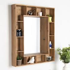 Swanage Rustic Wood Cubby Framed Wall Storage Accent Mirror Zerkalo V Vannoj Interer Dekor Fermerskogo Doma