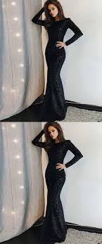 Elegant Black Mermaid Prom Party Dresses Modest Sparkle Evening Gowns With Long Black Evening Dresses Prom Dresses Long With Sleeves Prom Dresses With Sleeves