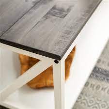 If there's a 'direction of wood grain' on your table top, start brushing on the primer/paint combo in that direction. Walker Edison Distressed Farmhouse Coffee Table 48 In Grey White Wash Lwf48natctwwg Rona