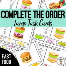Complete The Order Fast Food Large Task Cards Task Cards Life Skills Special Education Fast Food