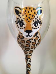 Leopard Wine Glass Handpainted Painted Wine Glass Animal Glass Leopard Print Leopard Glass Cat Lover An Painted Wine Glass Painting Glassware Wine Glass