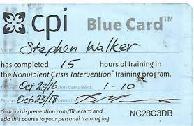 Your blue card tm id number found on the front of your blue card tm Non Violent Crisis Intervention
