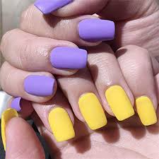 Aesthetics are in all our senses, not just the sight. Press On Nails Short Purple Fake Nails Square False Nails Matte Yellow Full Cover Nails Acrylic For Women And Girls 24pcs Walmart Com Walmart Com