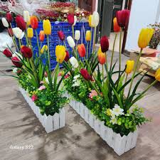 Giỏ Hoa Tulip Hoa Hồng Giả Hàng Rào Gỗ Cắm Sẵn Nhiều Mẫu Đẹp Trang Trí Nhà  Cửa, Quán Hàng FR-10