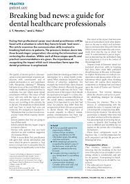 Pdf Breaking Bad News A Guide For Dental Healthcare Professionals