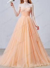 Is057 Uniqe Peach Color Soft Tulle Ball Gown Wedding Dress Online Ball Gowns Wedding Colored Wedding Dresses Ball Gowns