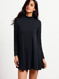 Black Stand Collar Long Sleeve Loose Dress Fashion Little Black Dress Dresses