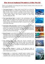 List The 7wonders Of Our Worled That Releted With The Ancient Civilzation With Their Discr Natural Wonders Picture Composition Reading Comprehension Activities