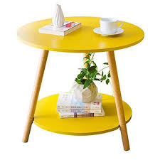 Xbbz Solid Wood Yellow Round Table Sofa Side Table Nordic Solid Wood Coffee Table Bedside Table Size Sofa Side Table Small Coffee Table Modern Coffee Tables