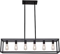 Rustic track lighting can be used on your ceilings to add additional light to your kitchen, dining room, living room, and any room in your home. Sivilynus Black Chandelier Lighting Fixture 6 Light Metal Kitchen Island Farmhouse Dining Room Light For Table Linear Rectangular Pendant Light Amazon Com