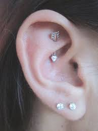 Rook Piercing Barbell Daith Bar Swarovski Crystal Heart